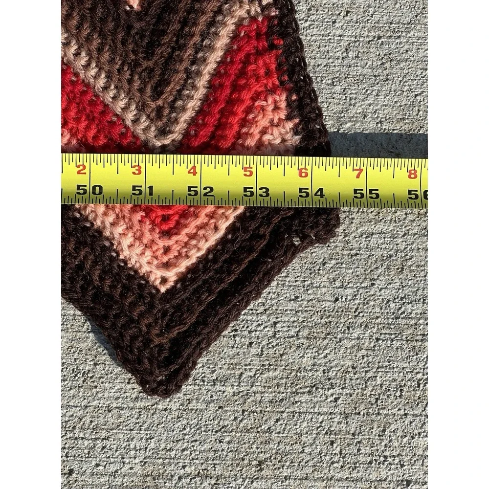 Vtg Afghan Lap Crochet Grandma Chevron Zig Zag Red‎ Pink Brown Handmade Blanket